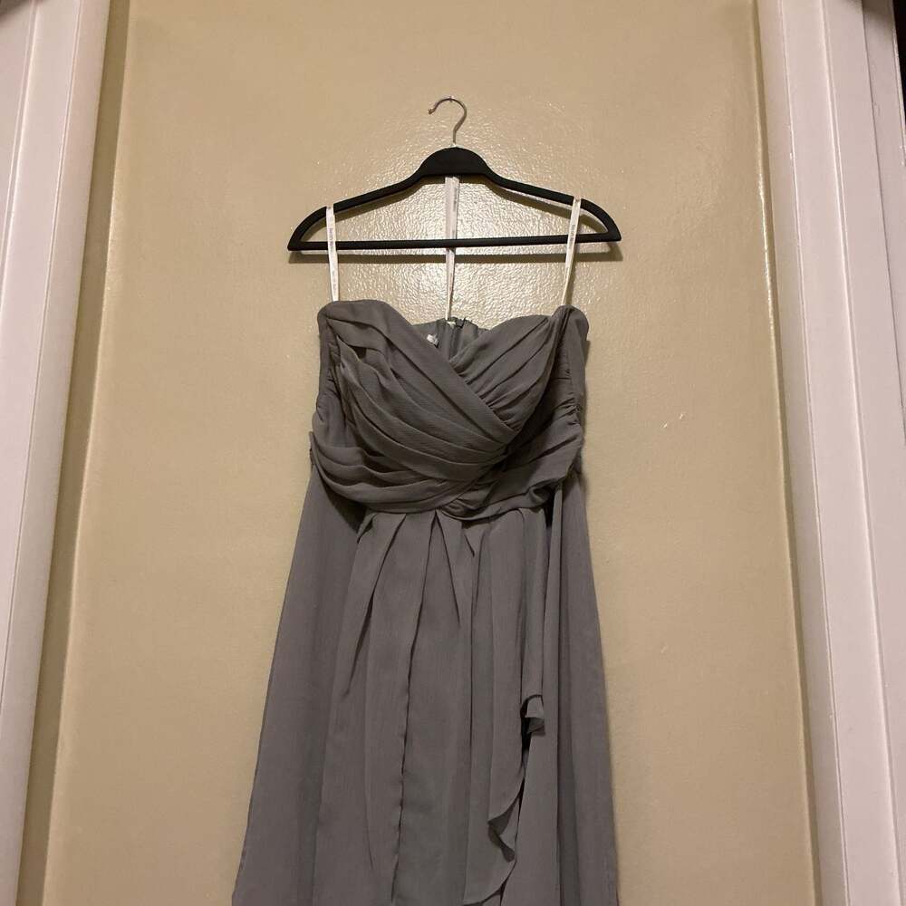 David's Bridal Steel Gray Strapless Chiffon Formal Gown, Size L